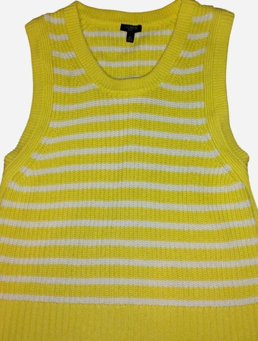 Talbots Yellow & White Striped Knit Sweater Vest (Petite Medium)